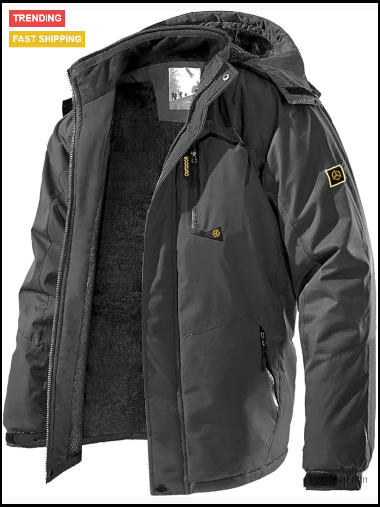 Men's Waterproof Fleece Lined Ski Jacket Windbreaker Hooded Winter Coat